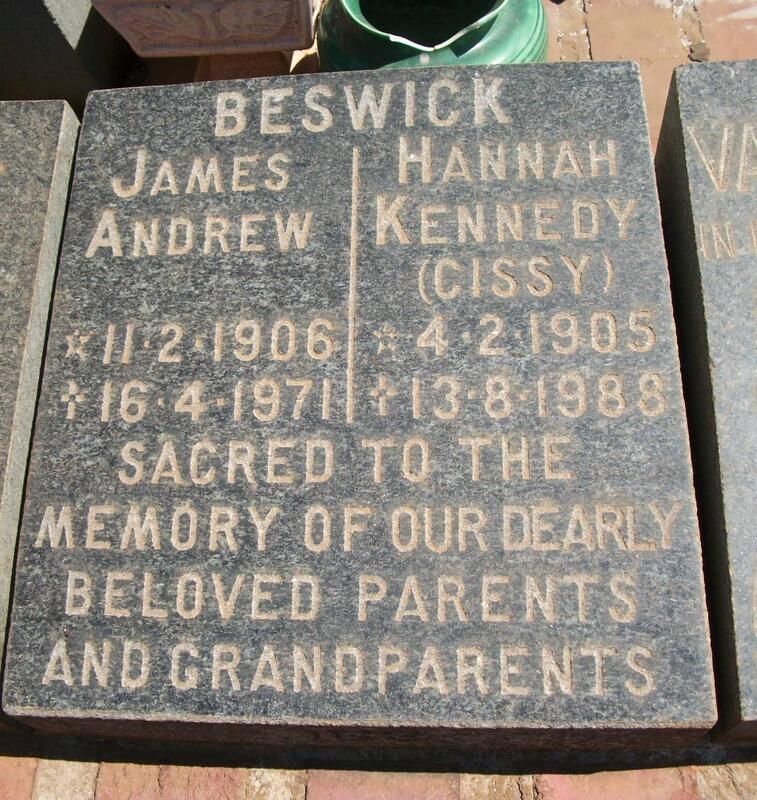 BESWICK James Andrew 1906-1971 & Hannah Kennedy 1905-1988