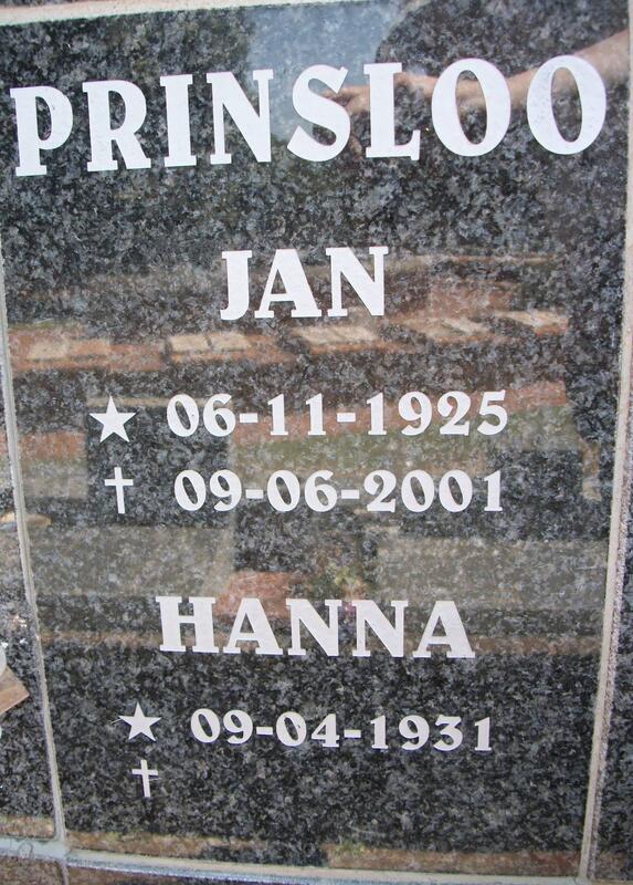 PRINSLOO Jan 1925-2001 & Hanna 1931-