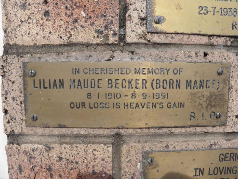 BECKER Lilian Maude nee MANCE 1910-1991