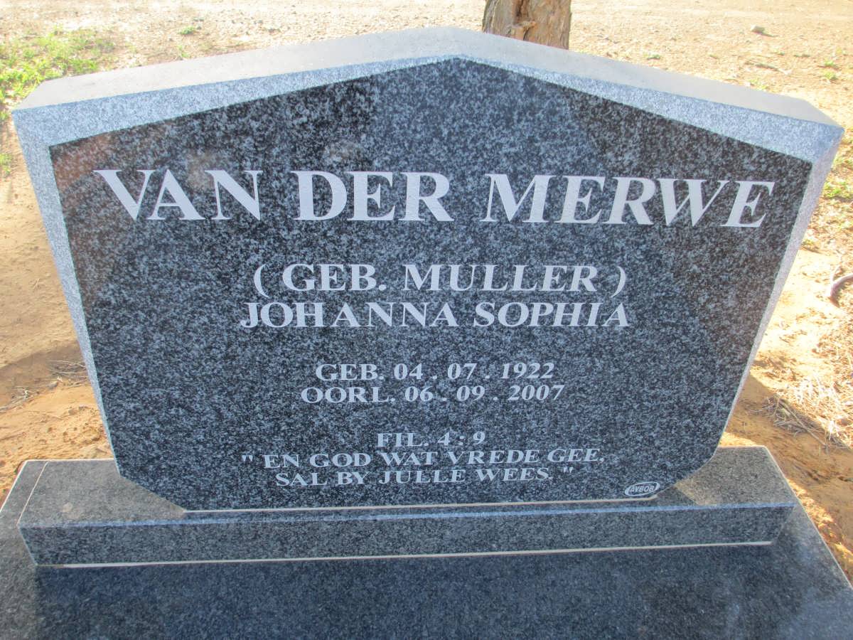 MERWE Johanna Sophia, van der nee MULLER 1922-2007