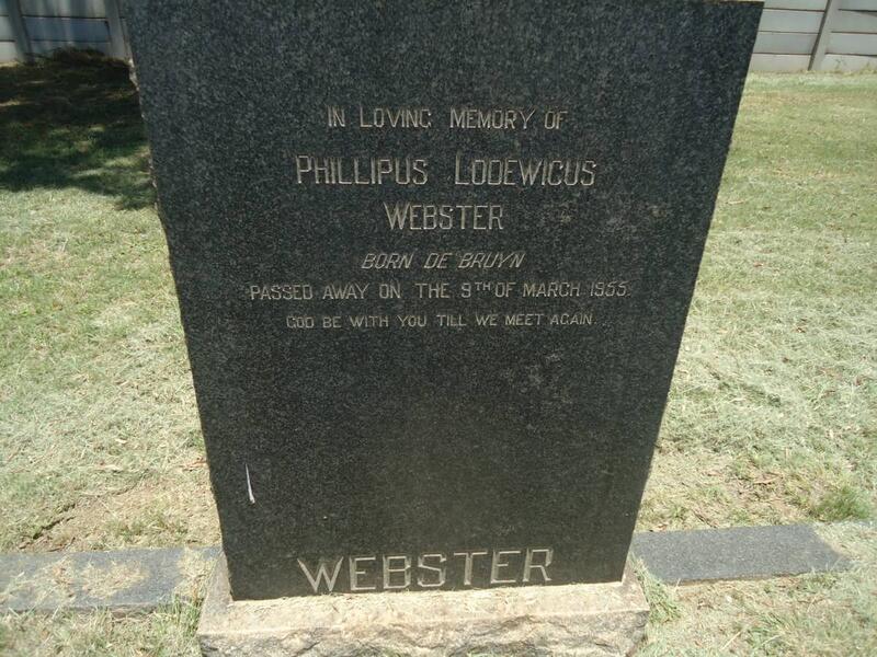 WEBSTER Phillipus Lodewicus nee DE BRUYN -1955