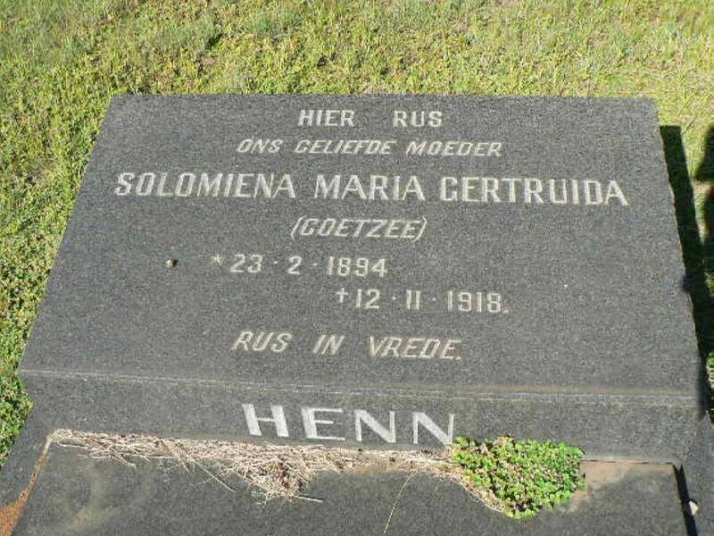 HENN Solomiena Maria Gertruida nee COETZEE 1894-1918