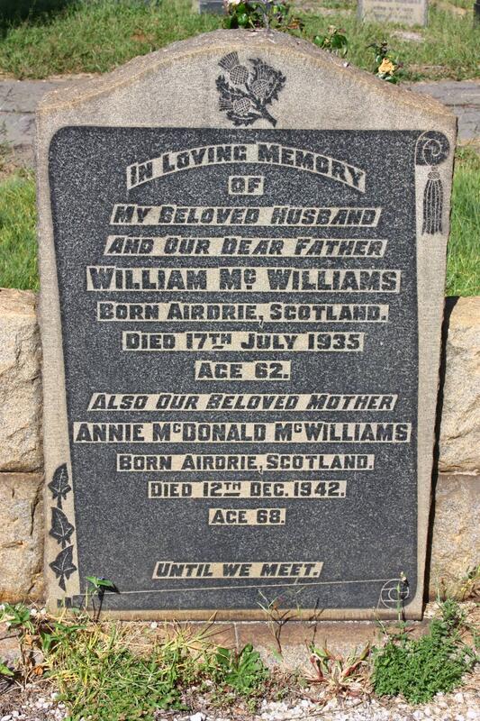 McWILLIAMS William -1935 & Annie McDONALD -1942