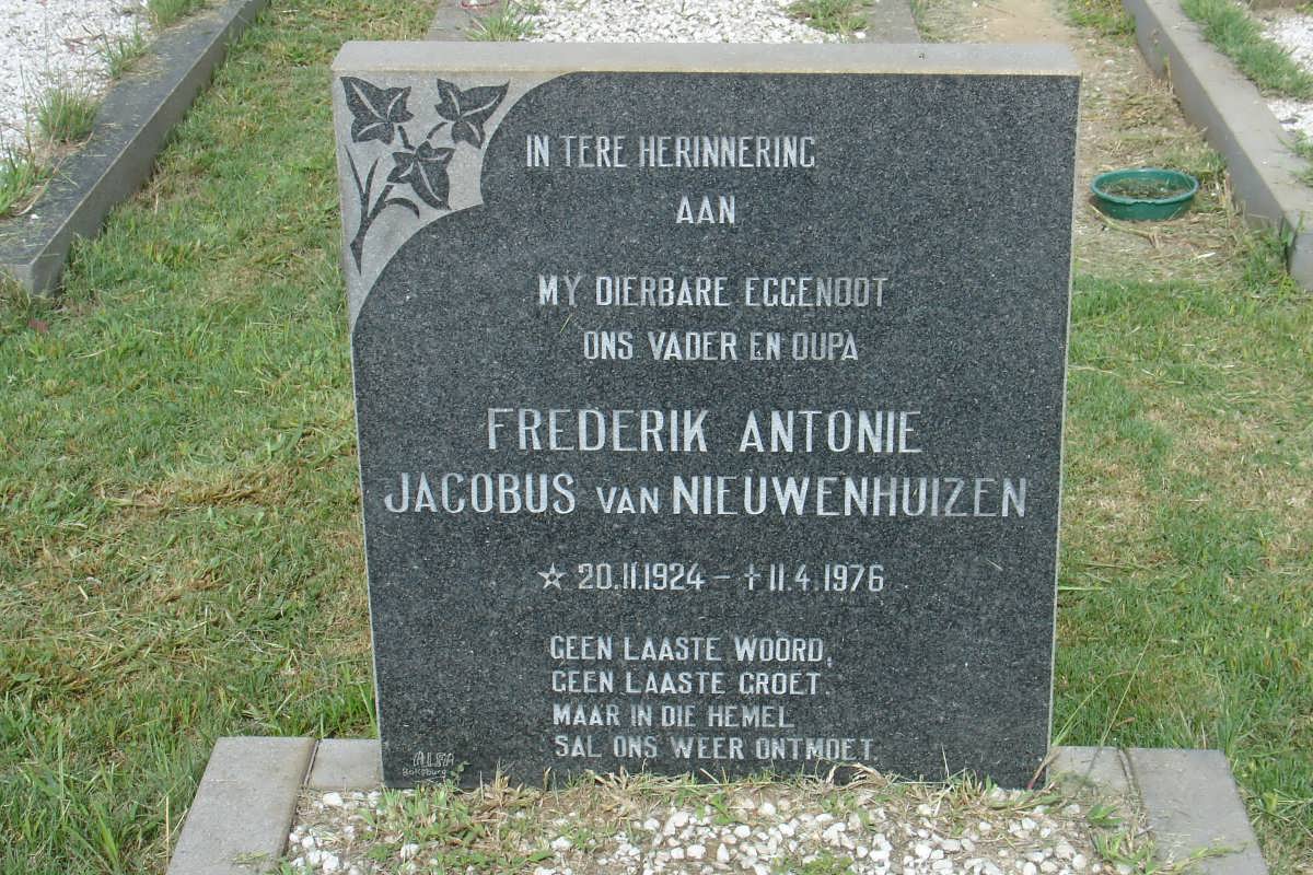NIEUWENHUIZEN Frederik, Antonie Jacobus, van 1924-1976