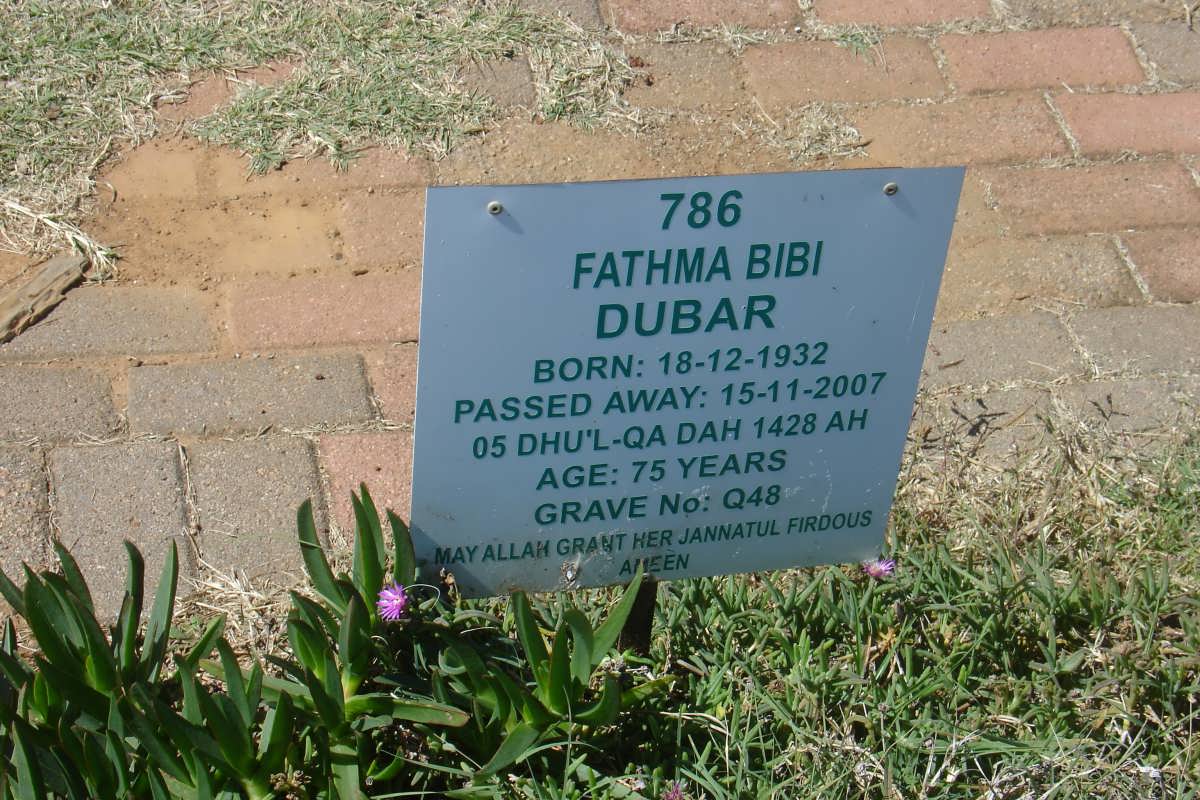 DUBAR Fathma Bibi 1932-2007