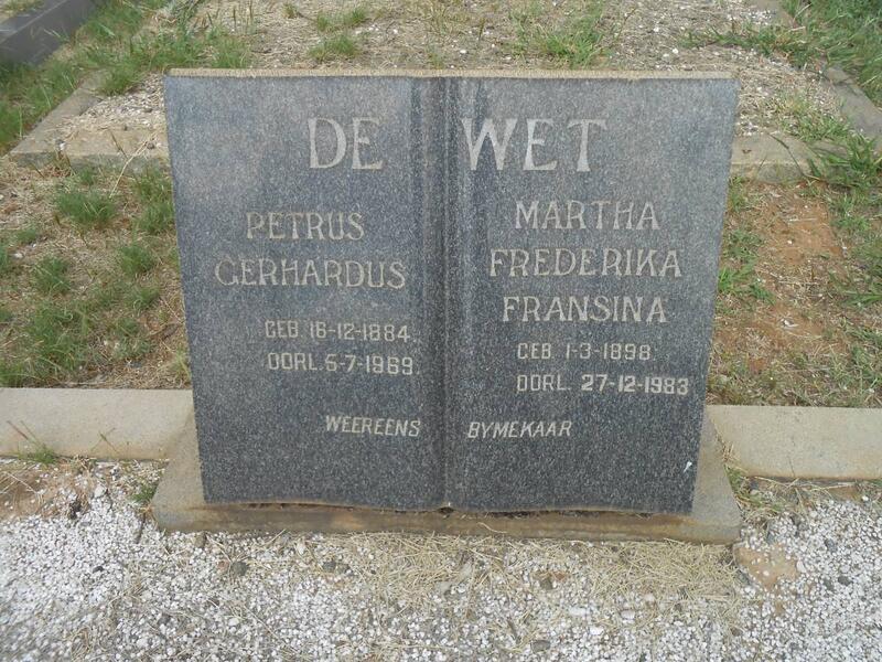 WET Petrus Gerhardus, de 1884-1969 & Martha Frederika Fransina 1898-1983