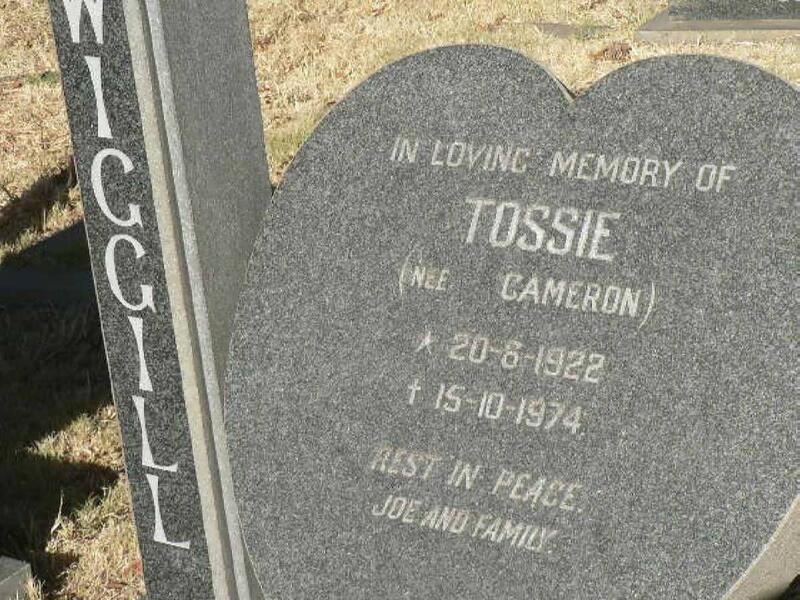 WIGGILL Tossie nee CAMERON 1922-1974