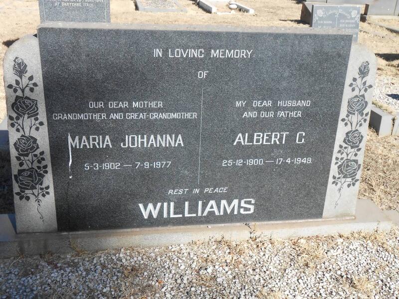 WILLIAMS Albert C. 1900-1948 & Maria Johanna 1902-1977