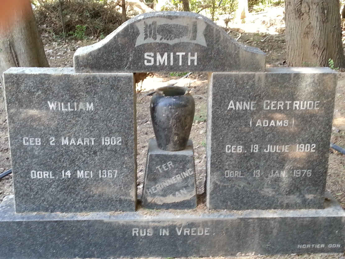 SMITH William 1902-1967 & Anne Gertrude ADAMS 1902-1976