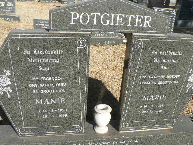 POTGIETER Manie 1920-1999 & Marie 1926-2005