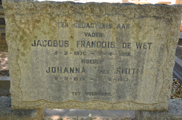 WET Jacobus Francois, de 1870-19?8 & Johanna SMIT 1879-1967