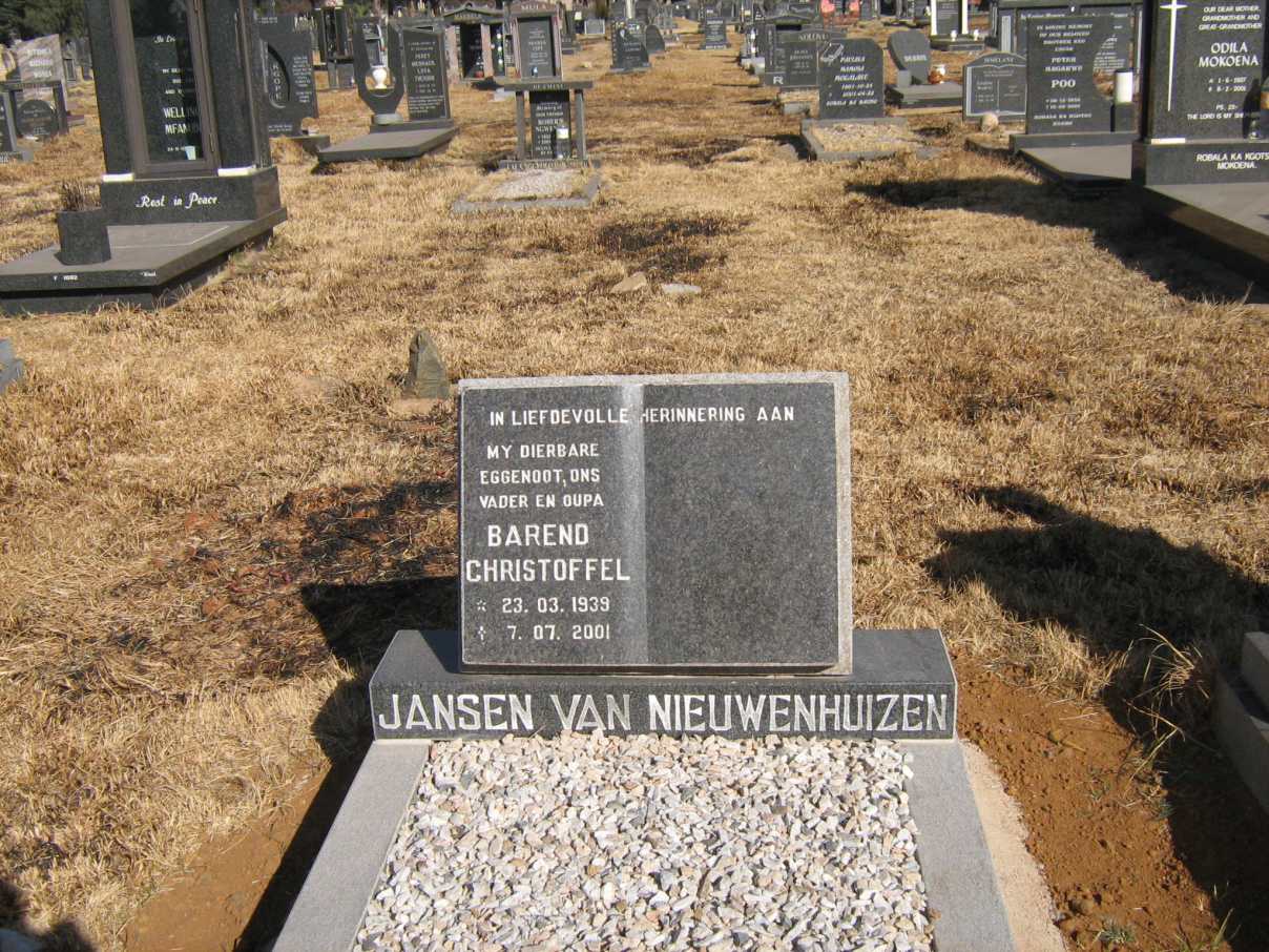 NIEUWENHUIZEN Barend Christoffel, Jansen van 1939-2001