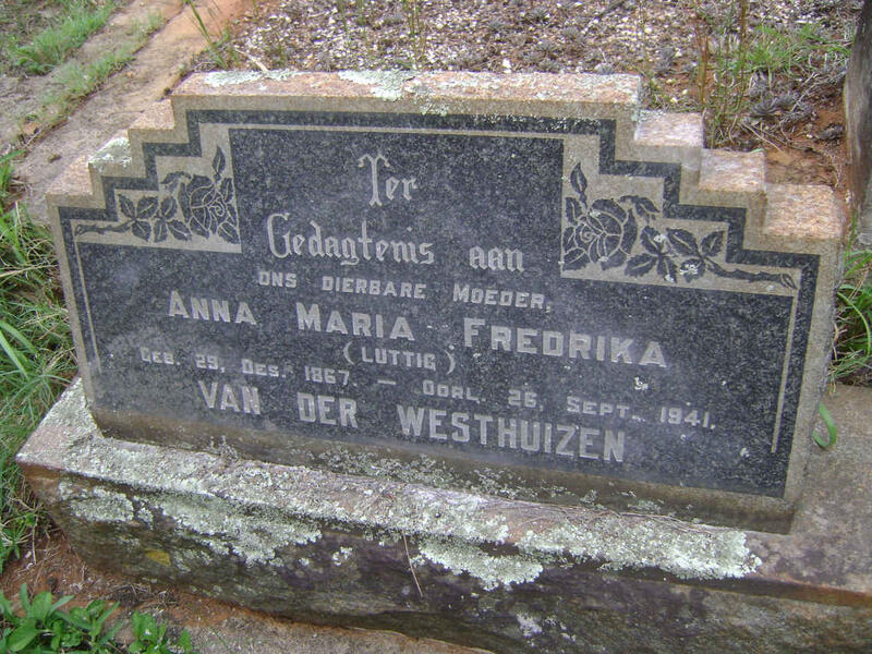 WESTHUIZEN Anna Maria Fredrika, van der nee LUTTIG 1867-1941