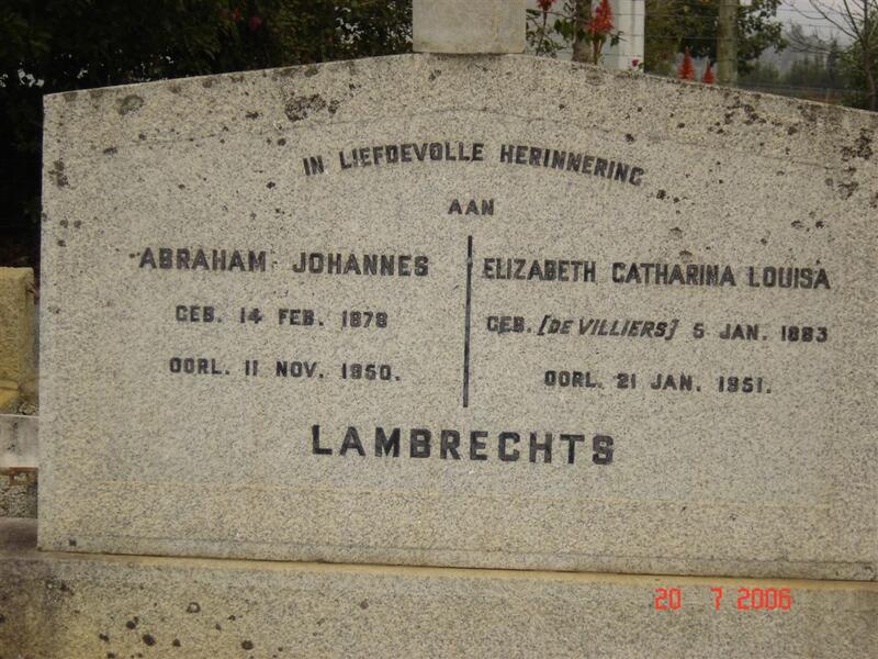 LAMBRECHTS Abraham Johannes 1878-1950 & Elizabeth Catharina Louisa DE VILLIERS 1883-1951