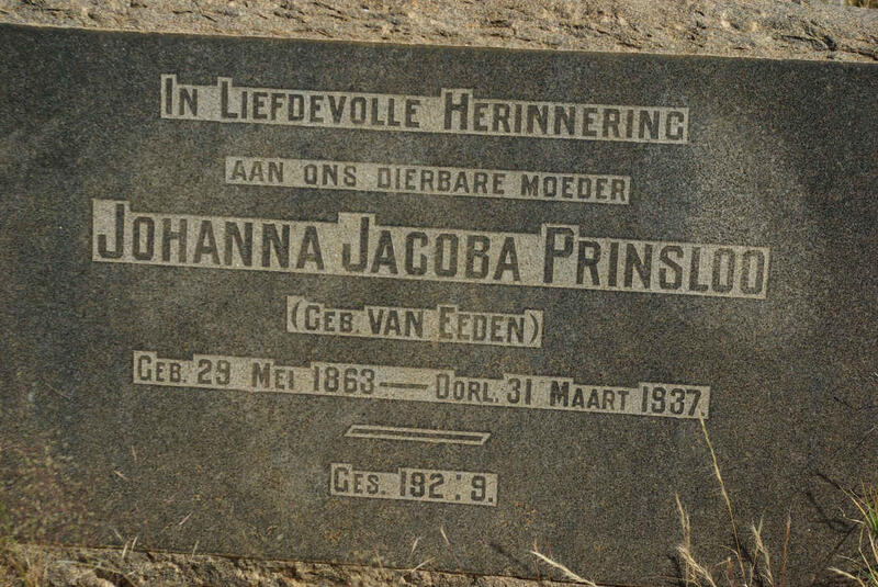 PRINSLOO Johanna Jacoba nee VAN EEDEN 1863-1937