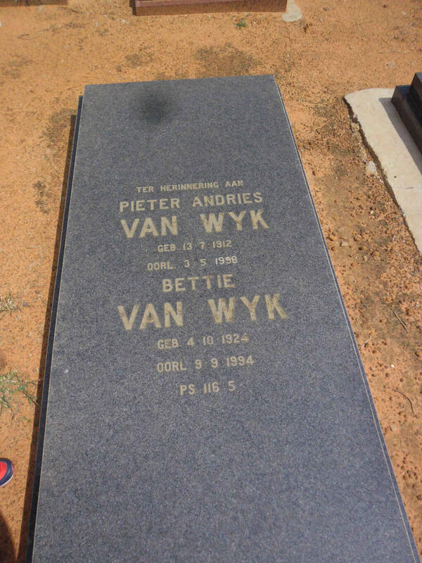 WYK Pieter Andries, van 1912-1998 & Bettie 1924-1994