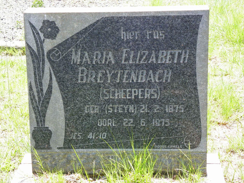 BREYTENBACH Maria Elizabeth formerly SCHEEPERS nee STEYN 1875-1975