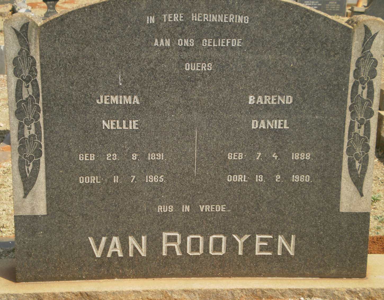 ROOYEN Barend Daniel, van 1888-1960 & Jemima Nellie 1891-1965
