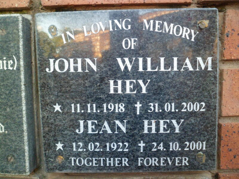 HEY John William 1918-2002 & Jean 1922-2001