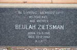 ZIETSMAN Beulah 1918-1942