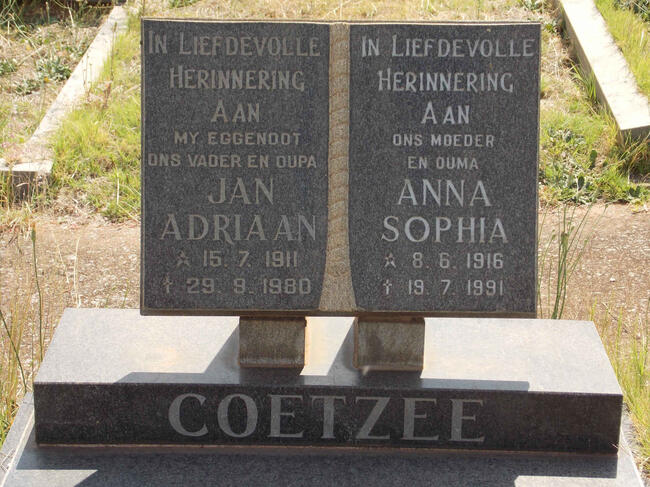 COETZEE Jan Adriaan 1911-1980 & Anna Sophia 1916-1991