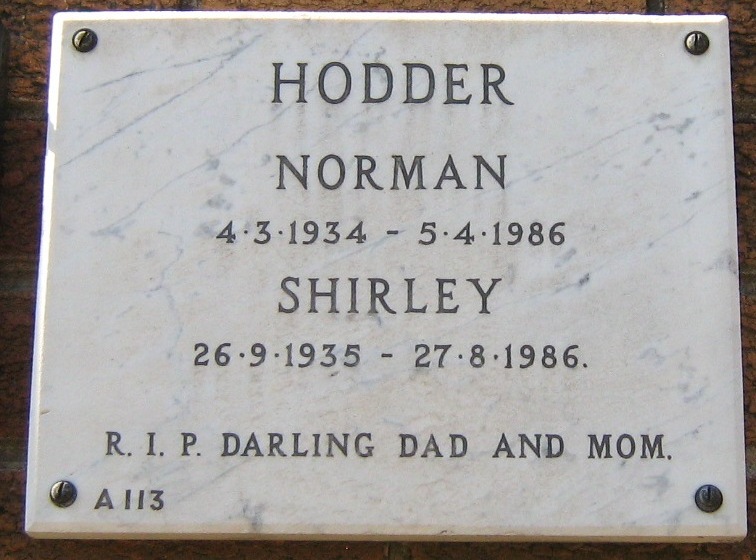 HODDER Norman 1934-1986 & Shirley 1935-1986