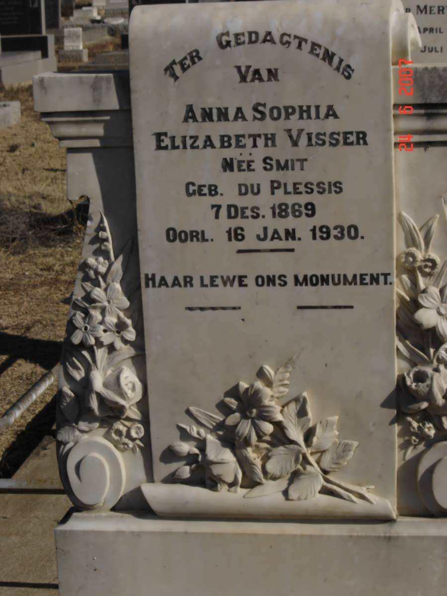 VISSER Anna Sophia Elizabeth nee SMIT nee DU PLESSIS 1869-1930
