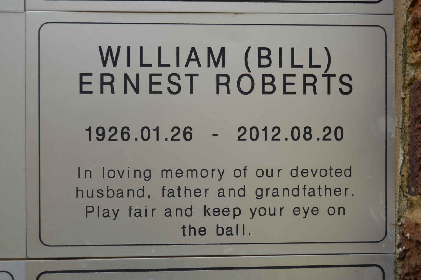 ROBERTS William Ernest 1926-2012