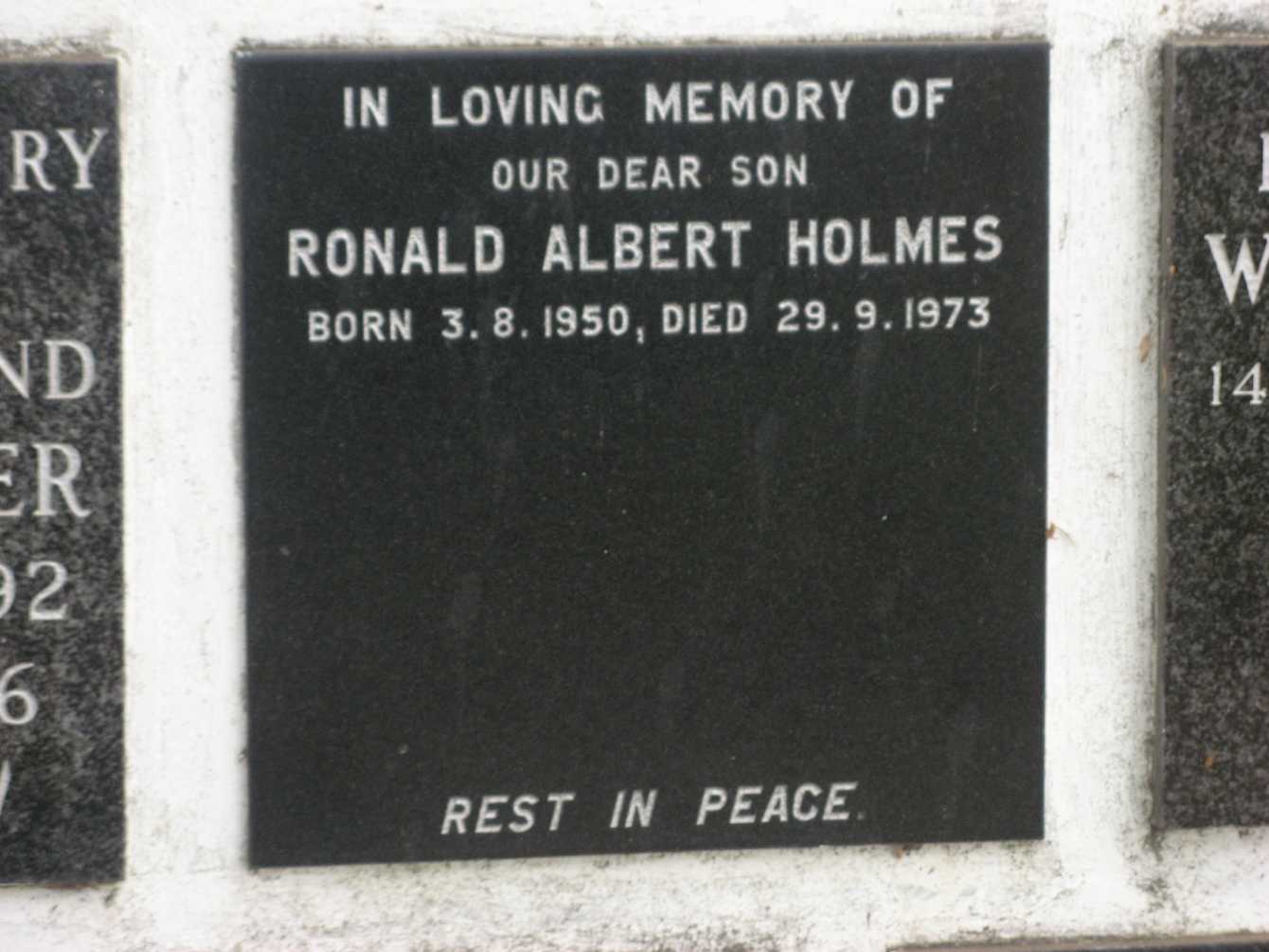 HOLMES Ronald Albert 1950-1973
