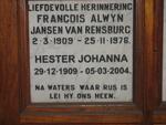 RENSBURG Francois Alwyn, Jansen van 1909-1976 & Hester Johanna 1909-2004