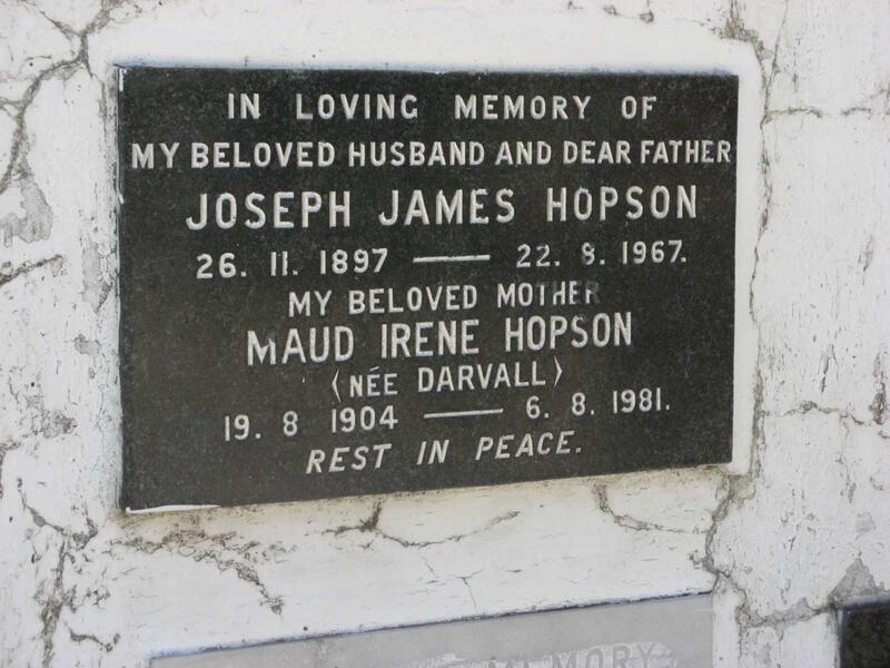 HOPSON Joseph James 1897-1967 & Maud Irene DARVALL 1904-1981