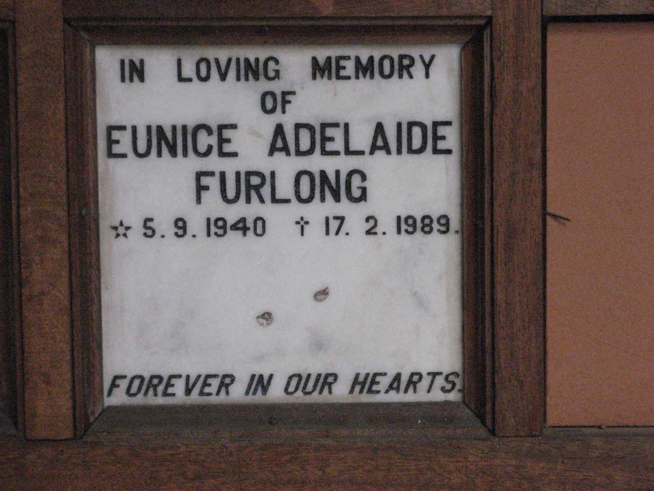 FURLONG Eunice Adelaide 1940-1989