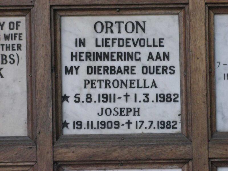 ORTON Joseph 1909-1982 & Petronella 1911-1982