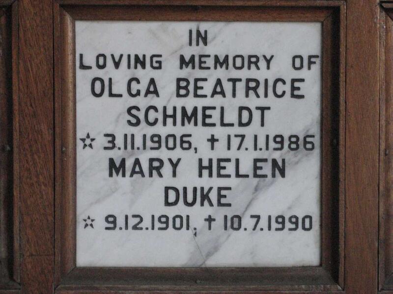 DUKE Mary Helen 1901-1990 :: SCHMELDT Olga Beatrice 1906-1986