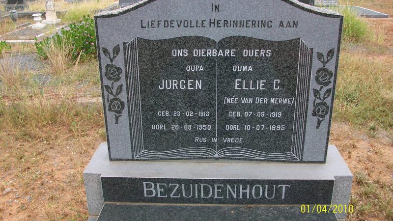 BEZUIDENHOUT Jurgen 1913-1950 & Ellie C. VAN DER MERWE 1919-1995