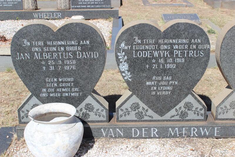 MERWE Lodewyk Petrus, van der 1919-1992 :: VAN DER MERWE Jan Albertus David 1958-1976