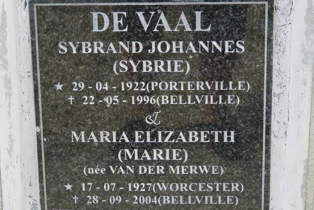 VAAL Sybrand Johannes, de 1922-1996 & Maria Elizabeth VAN DER MERWE 1927-2004