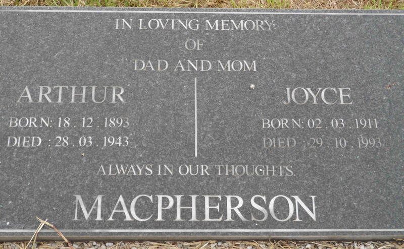 MACPHERSON Arthur 1893-1943 & Joyce 1911-1993