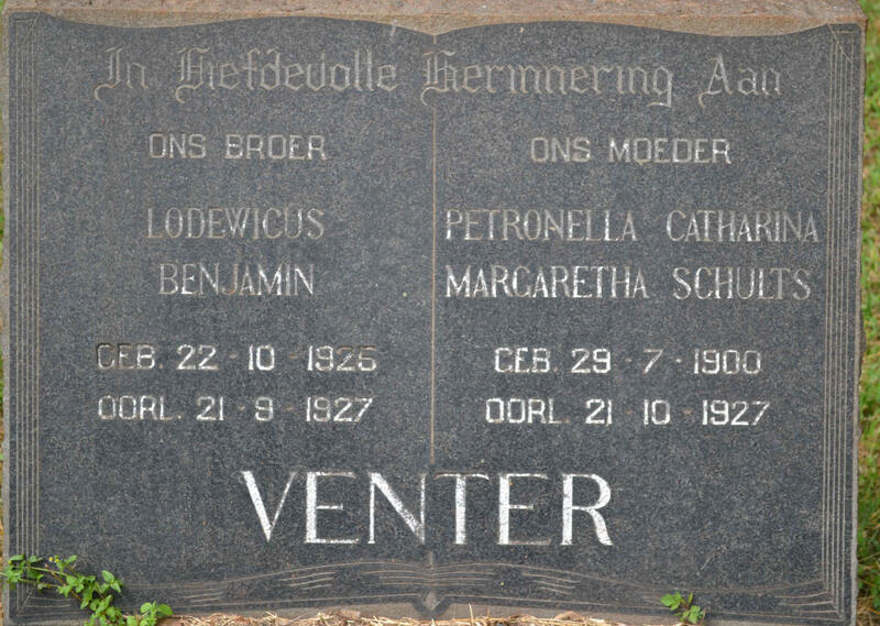VENTER Petronella Catharina Margaretha Schults 1900-1927 :: VENTER Lodewicus Benjamin 1925-1927