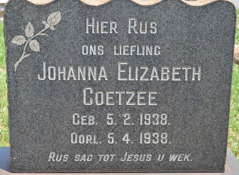 COETZEE Johanna Elizabeth 1938-1938