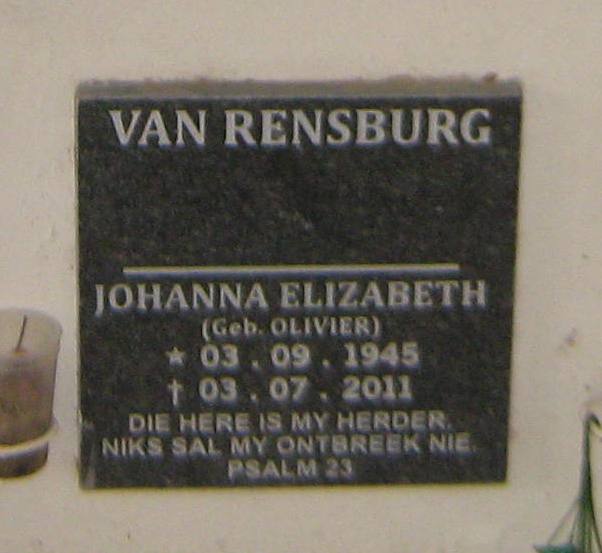 RENSBURG Johanna Elizabeth, van nee OLIVIER 1945-2011