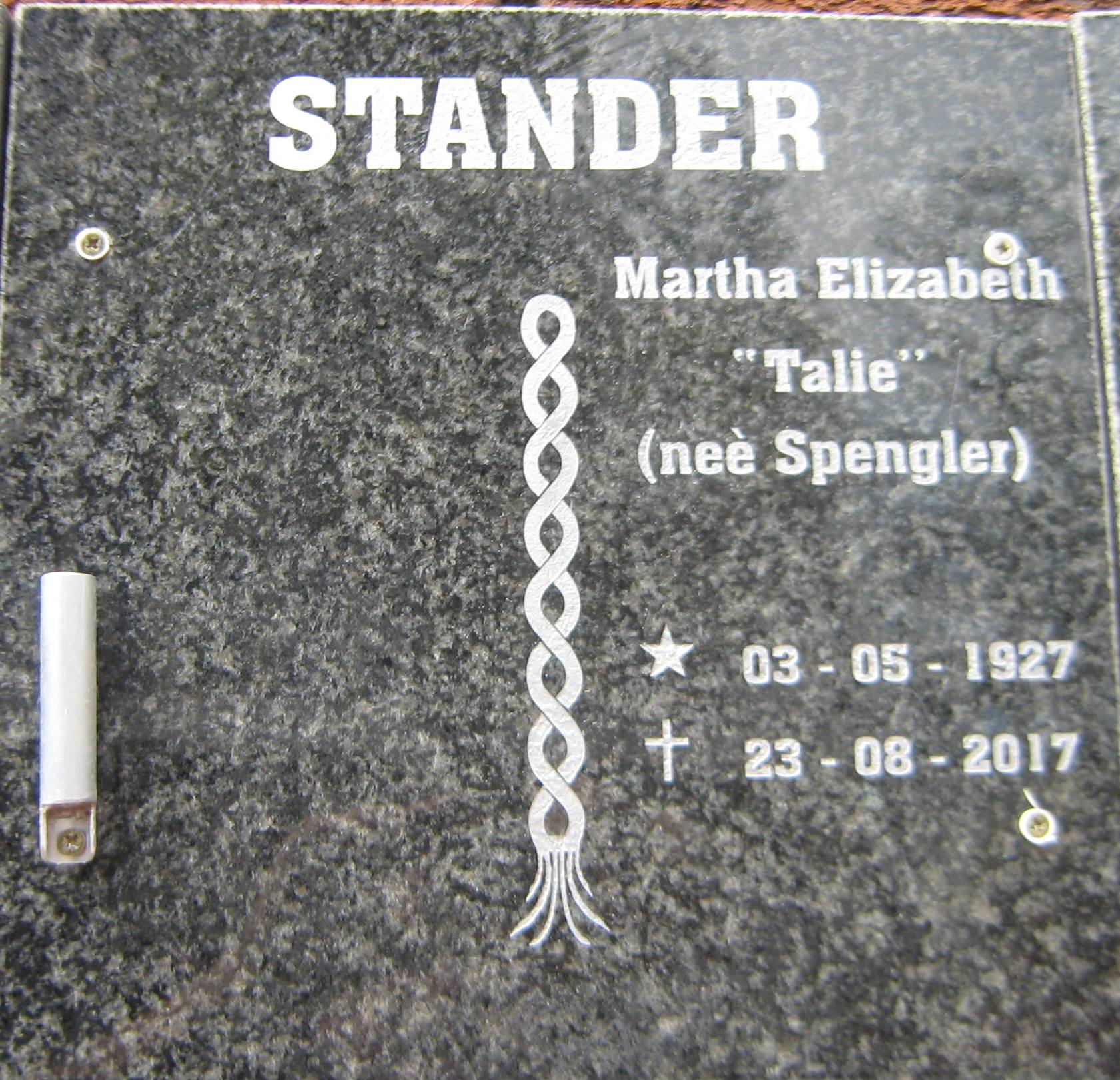 STANDER Martha Elizabeth nee SPENGLER 1927-2017