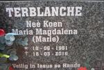 TERBLANCHE Maria Magdalena nee Koen 1951-2016