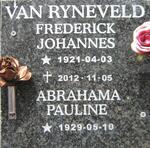 RYNEVELD Frederick Johannes, van 1921-2012 & Abrahma Pauline 1929-