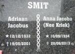 SMIT Adriaan Jacobus 1932-2001 & Anna Jacoba KRIEK 1934-2013