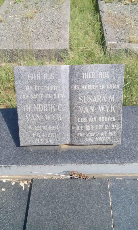 WYK Hendrik C., van 1894-1971 & Susara M. VAN ROOYEN 1893-1972
