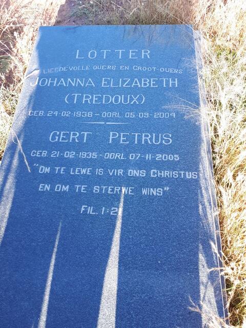 LOTTER Gert Petrus 1935-2005 & Johanna Elizabeth TREDOUX 1938-2004