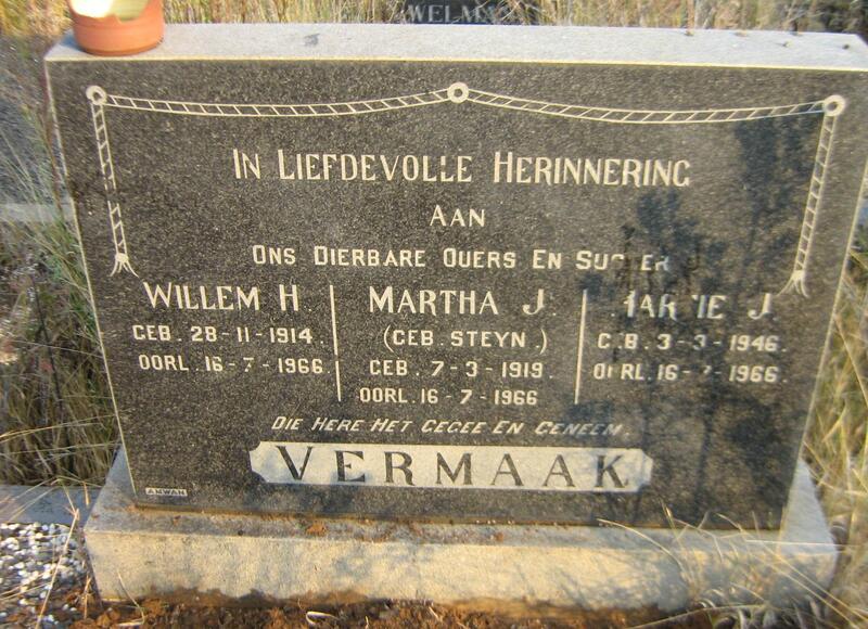 VERMAAK Willem H. 1914-1966 & Martha J. STEYN 1919-1966 :: VERMAAK Martie J. 1946-1966