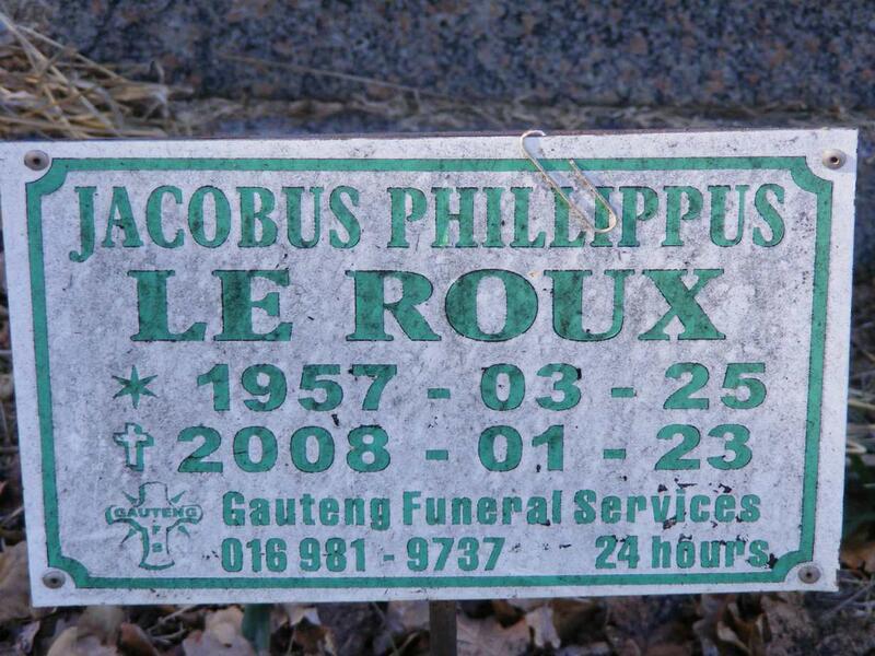 ROUX Jacobus Phillippus, le 1957-2008