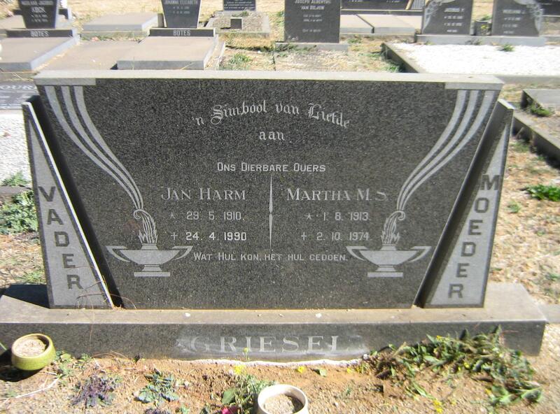 GRIESEL Jan Harm 1910-1990 & Martha M.S. 1913-1974